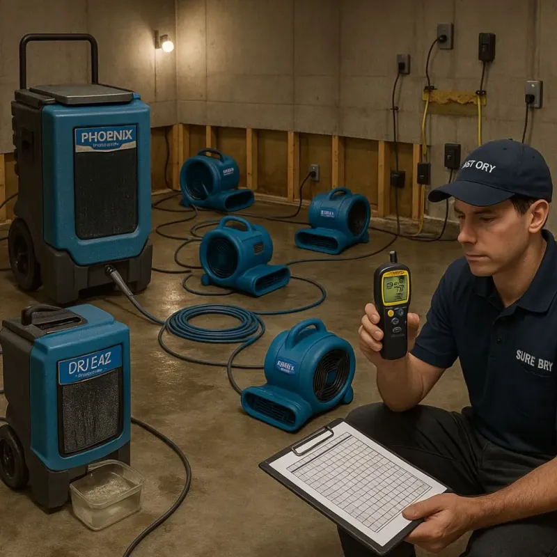 Structural Drying and Dehumidification process in The Woodlands, TX